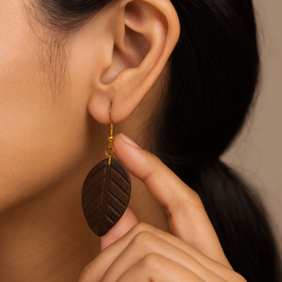 LF000001 Leaf earrings carved with natural look